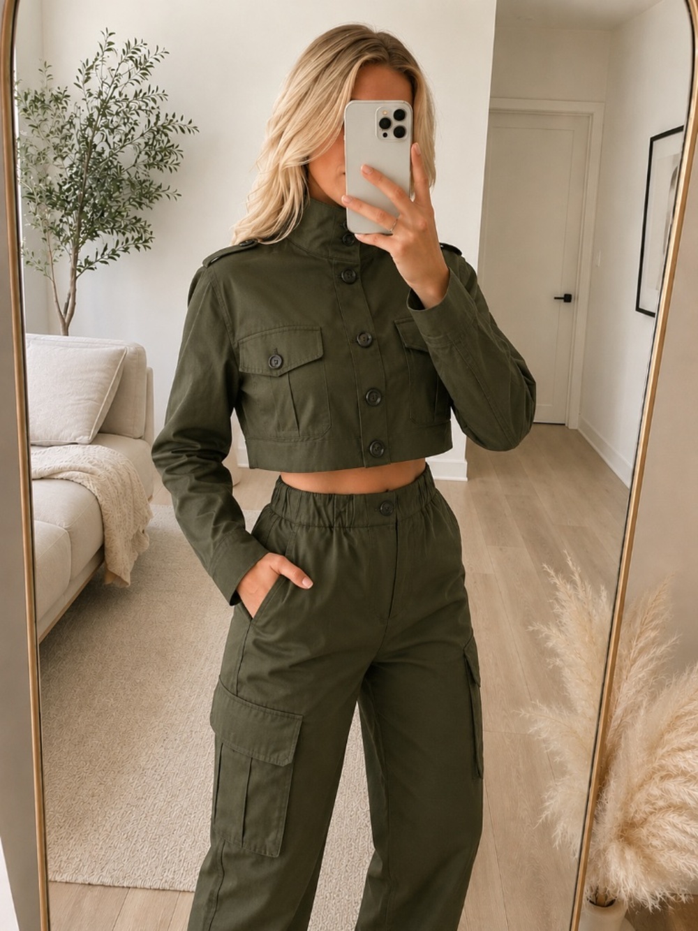 NWT Olive Cropped Cargo Jacket Utility Style Small